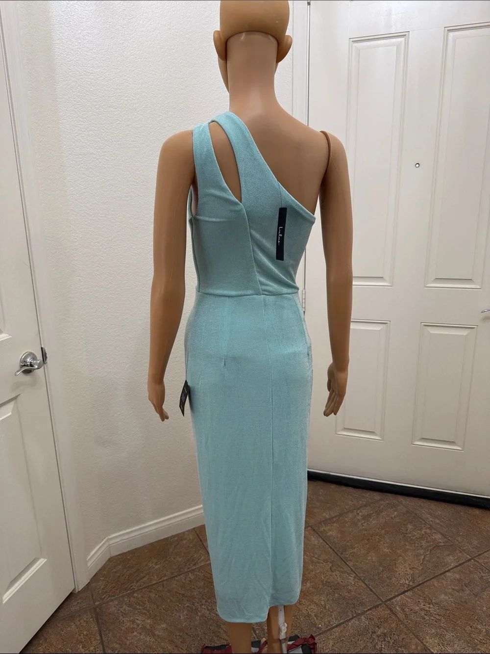 Lulu's Mint Green Aqua One-Shoulder Cutout Fabulous Tulip Midi Dress Sz XSmall - Picture 5 of 16